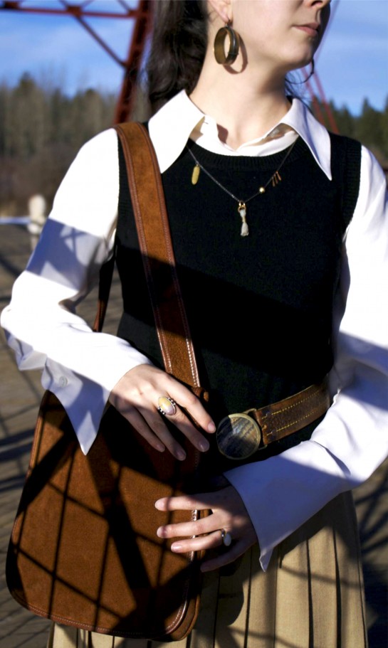 vintage suede Meyer's Bonnie Cashin purse, Bonnie Cashin Coach, Hazel Cox, handmade jewelry, antique Navajo ring, elk ivory