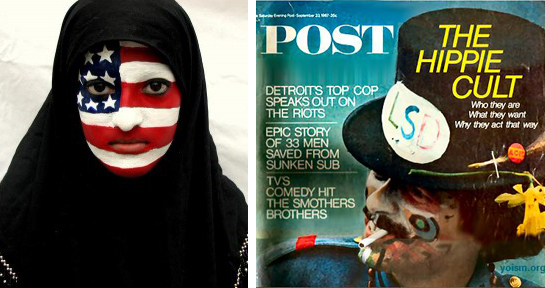 Political face painting – Right: American Muslim Left: Hippie