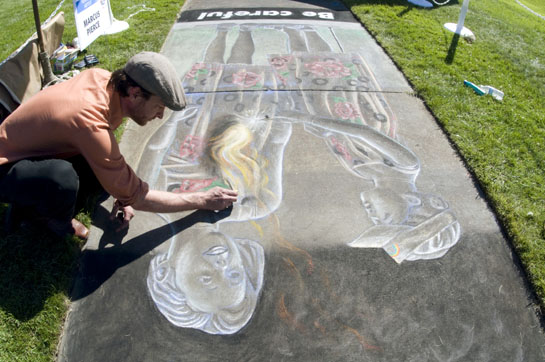 Featured artist Marcus Pierce Idaho Statesman chalk drawing 7.4.2012 photographed by Bethany Walter