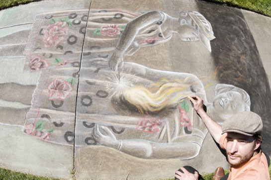 Marcus Pierce as a featured artist at Idaho Statesman chalk drawing festival. Photographed by Bethany Walter